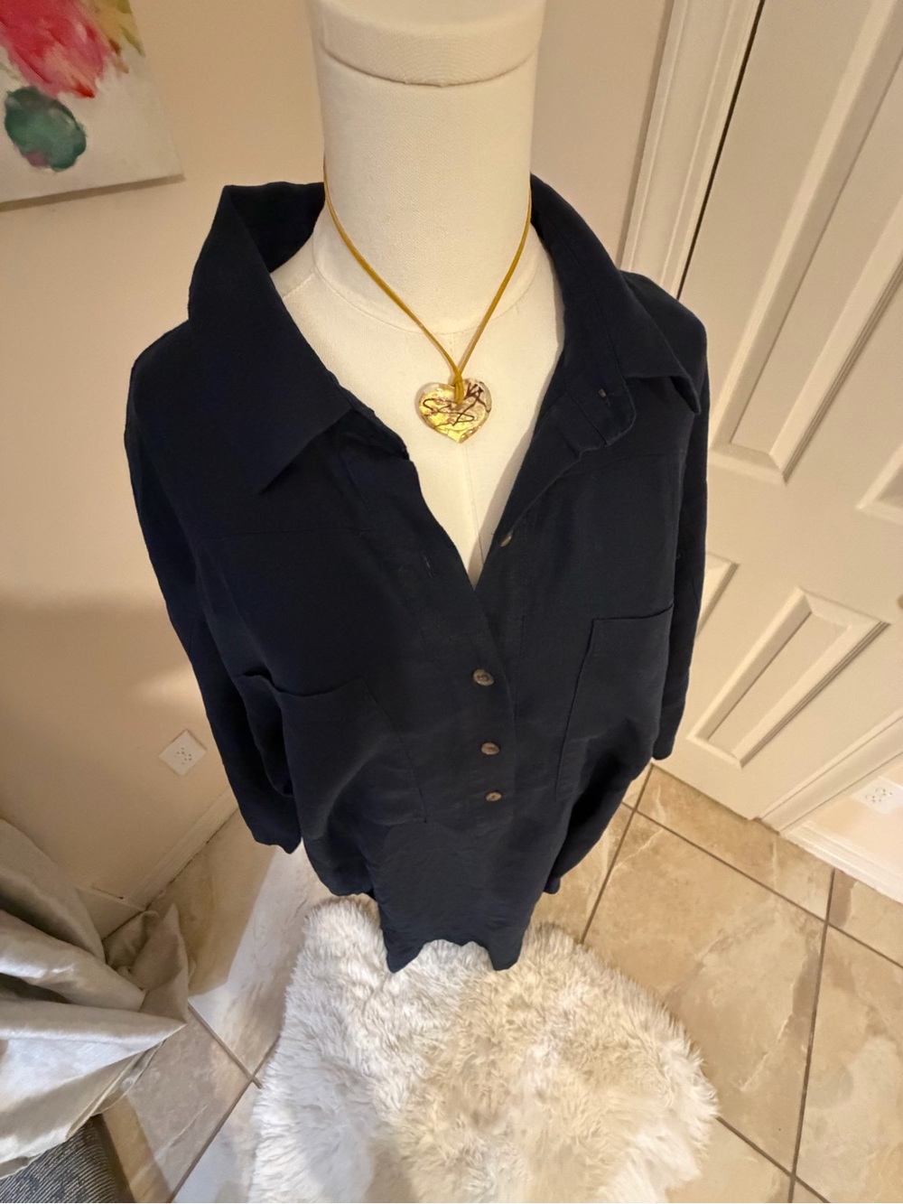 Classic Navy Button-Front Women's Shirt